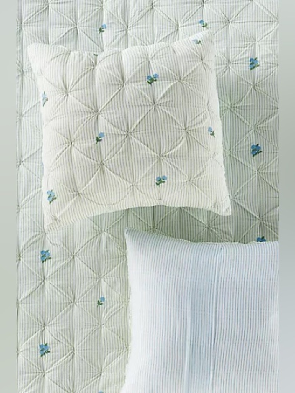 New Anthropologie Emilia Cotton Voile Floral Embroidered Euro Sham green blue - Picture 1 of 14